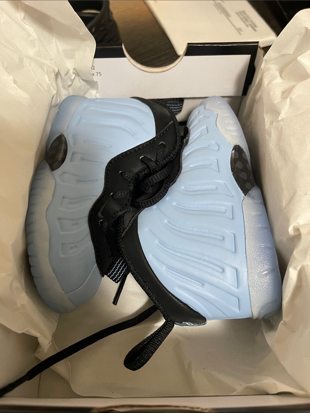Nike Kids Black and Light Blue Foamposite Sneakers